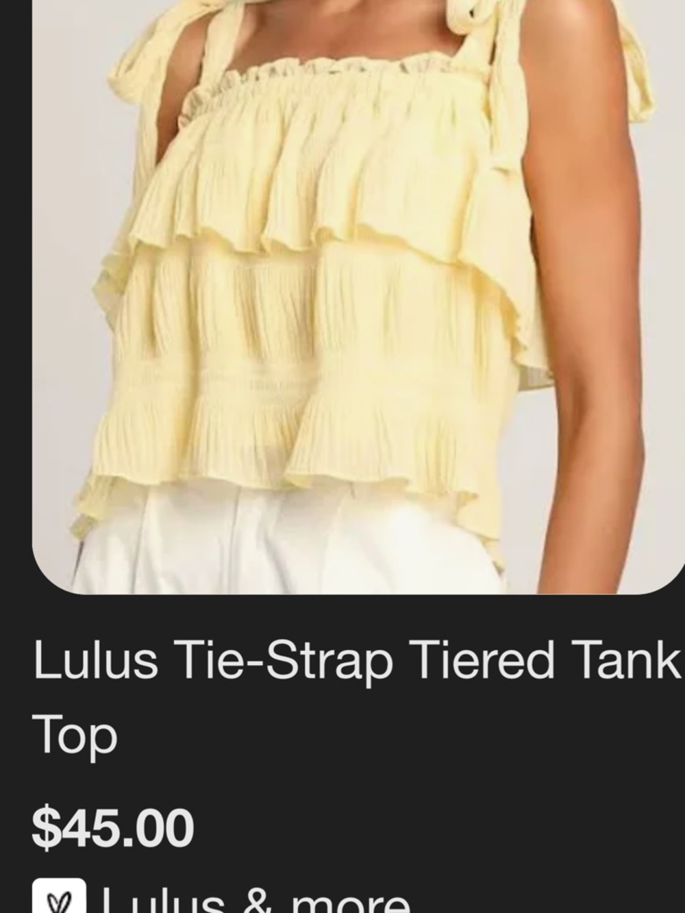 Lulu's Pale Yellow Tie-Shoulder Tiered Tank